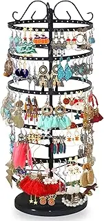 NAICHAA 6 Tier Metal Rotating Earring Holder Organizer, 264 Holes - Adjustable Earring Storage Rack - Spinning Earring Tree Organizer for Women Girls (Black)