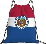EdWal Missouri State Flag Print Drawstring Backpack Gym Bags Sports Draw String Bags For Gym Travel Swimming Beach, White, One Size