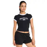 Reebok Ringer 95 Tee Black/White Women's Fitted T-Shirt Crop Top Activewear