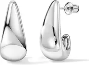 [Sanfenly] 925 Silver Chunky Huggie Hoop Earrings for Women | 14K Gold Plated Teardrop & Dome Yellow Gold Hoops Thick, Hypoallergenic Huggie Stud, Metallic Gold/Silver/Rose Gold | Statement Jewelry Gift & Daily Wear