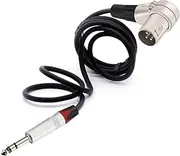 ROBAUN 6.35mm Stereo Aluminum Jack to 3Pin Connector 90 Degree Right Angle Male Microphone Audio Cable Curved Multi-Directional(Silver Red,2m)
