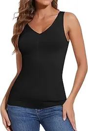 [Joyshaper] Women Tummy Control Tank Top Shapewear Compression Tank Top Camisole with Built-in Bra Wide Strap Undershirt