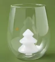Anthropologie Yuletide Christmas Tree Stemless Wine Glass White New In Box
