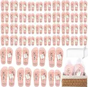 Cuffbow 48 Pairs Bulk Flip Flops for Wedding Guest Bride Sandals Spa Slippers with Size Card Organza Bag for Beach Pool Party, Rose Gold, One Size