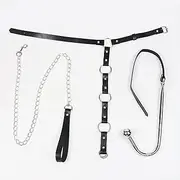 Sex Bondage BDSM Anal Hook with Traction Chain, Restraints Kit Butt Plug with Adjustable Leather Handcuffs Neck Collar Wrist Cuffs Anal Ball, Role Play Fetish Slave Unisex SM Sex Toys for Couple