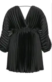 City Chic Small Dress Chloe Pleat Black Plus Size 16/18