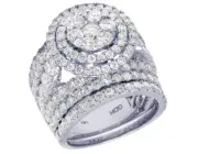 Bridal 14K White Gold Real 4 3/4 Ct Diamond Halo Cluster Wedding Ring Set 16MM