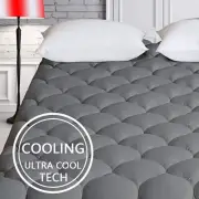 Cooling Dark Grey Thick Matress Topper Pillow Top Mattress Pad Cover Deep Pocket