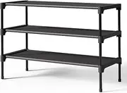 Shoe Rack - Premium Non-Woven Shoe Rack Shelf, Shoe Organizer for Closet, Entryway, Garage & Corridor, Sturdy & Durable Long Stackable Shoe Shelves, Medium, Black (Large)
