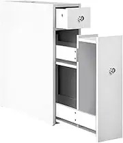 Artiss Bathroom Storage Cabinet, 58cm Height Cupboard Side Table Corner Shelf Wall Over Toilet Roll Storages Cabinets Unit Home Furniture Organiser Accessories, Slim Space Saving White