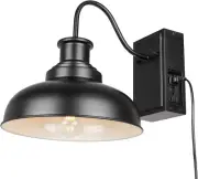 Outdoor Gooseneck Barn Light with GFCI Outlet, Black Farmhouse Wall Sconce