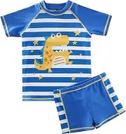 [Sweegentle] Boys' Rash Guard Set 2 Piece Sun Protective Quick Dry Swim Shirt and Bathing Suit