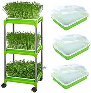 [TOMVAES] 3 Layers Sprouter Trays with Cover Stainless Steel Frame Soil-Free Healthy Wheatgrass Seeds Grower Storage Trays Sprouting Container Kit for Garden Home Office