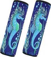 Car Seat Belt Pads 2 Pcs Breathable Seat Belt Shoulder Strap Covers Pad Camera Bag Strap Cover Car Accessories for Women Men Kids M Seahorse Ocean Blue
