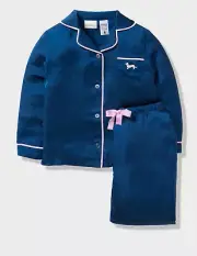 NEW PETER ALEXANDER NAVY POLY SATIN LONG SLEEVE TOP & PANTS PJ SET JNR 8 $89.95