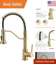 Gold Kitchen Faucet with Pull Down Sprayer - Single Handle, 360 Degree Rotation