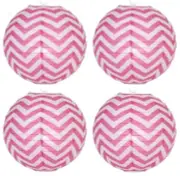 SET of 4 Japanese Chinese 14" Round Paper Lantern Fuchsia Chevron Home Decor