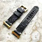 Black and Gray Embossed Handmade Leather Watch Band Strap for Fitbit Ionic