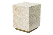 Margarita Square Wooden Shells Stool Side Table 35cm