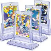 4Pcs Magnetic Card Holders for Trading Card, Baseball Card Protectors with 4 Stands, 35pt Acrylic Hard Card Sleeves Case for Sports Cards, Game Cards, Standard Cards Storage and Display