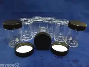 Lot of 12 1 oz Empty Jars. Crystal Clear Polystyrene New W/ 38mm Black Cap