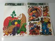 Vintage Harvest Static Window Clings Two 12"X 17" Sheets Thanksgiving Pumpkin