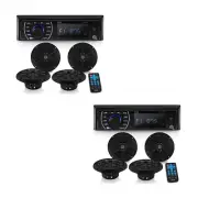 Pyle 6.5 Inch Bluetooth Marine Receiver Stereo and Speaker Kit, Black (2 Pack)