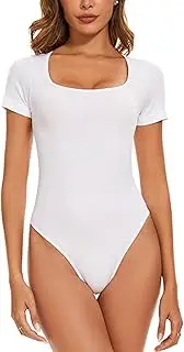 [ZPLxi] Bodysuit Tops for Women Short Sleeve Scoop Neck Tummy Control Shapewear T-shirt Body Shaper Stretchy Thong Jumpsuit