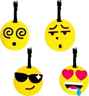 [Forieru] 4Pcs PVC Suitcase Tags Luggage Tag Holder Fun Happy Face Luggage Tags Luggage Id Tags for Luggage,Baggage Bags and Suitcases (Dizzy-4PCS)