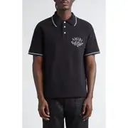 AMIRI Arts District Embroidered Cotton Piqué Polo in Black at Nordstrom, Size Large
