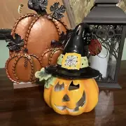 BLUE SKY Halloween Pumpkin Jack O Lantern Witch Hat Tea Light Candle House