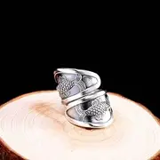 Mens Rings Stainless Steel Rings,Wedding Band Promise Ring, Chinese Style Ring Jewelry Fashion 990 Pure Silver Ring Jewelry Women's Personality Opening Small Koi Ringring