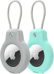 Compatible with AirTag Secure Holder with Wire Cable,2 Pack Air Tag Lock Case Keychain Key Ring Key Chain Luggage tag for Keys,Luggage & More Men Women's Keyrings & Keychains