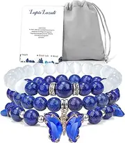 [Raicegs] Healing Crystal Bracelets for Women Amethyst Rose Quartz Bracelet Set 8mm Natural Stone Beaded Bracelet Anxiety Stress Relief Purple Bracelets for Women