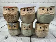 Set Of 6 Owl Bonsai Pot Ceramic Flowing Glaze Base Succulent Plant Pot Cactus