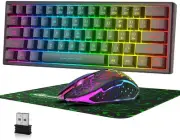 Computer Wireless Gaming Keyboard and Mouse,with Rainbow LED 61Keys Optical Mice