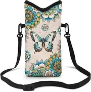 Suobstales Boho Mandala Butterfly Print Neoprene Phone Sleeve for Women Men, Lightweight Cell Phone Pouch Case Bag with Crossbody Strap/Neck Lanyard for iPhone Samsung, 8 X 4 inch