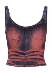 Knwls Printed Stretch-denim Corset top - Red - 6 (UK6 / XS) 6 (UK6 / XS)