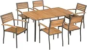 vidaXL 7-Piece Outdoor Dining Set - Solid Acacia Wood and Steel - Rustic Design with Stackable Chairs