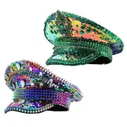Colourful Sequins Steampunk Military Hat Captain Cap Festival Music Party Hat 1x