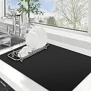 WISELIFE Dish Drying Mat Super Absorbent Drying Mat Large Dish Drying Mats for Kitchen Counter Easy Clean Dish Mat Kitchen Drying Mat16"x 24" Classic Black