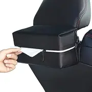 Car Tissue Holder for 120-160-230 Count Kleenex Facial Tissues Box - Waterproof Zipper Cover, Soft Black Leather with Adjustable Strap, Ideal for Car Seat Headrest, Console, Boat, Home (Uplien)