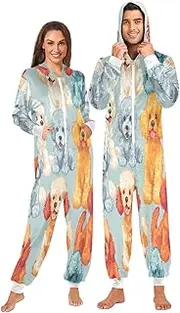 [ZZXXB] Colorful Poodles Onesie Pajamas for Adult Women Men Long Sleeves One Piece Onesies Hooded Sleepwear S - XL