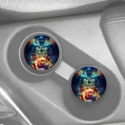 AMAZING GALAXY OWL ART RUBBER CAR DRINK HOLDER COASTERS SET OF 2