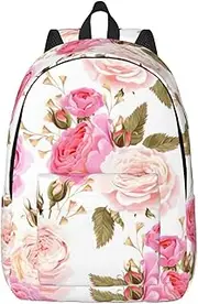 [JEJEA] Floral Flower Rose Pink print Carry On Backpack for Women, Travel Backpack Laptop Nurse Bag Daypack for Weekender