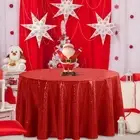 Hahuho 120 inch Round Sequin Tablecloth Red, Glitter Tablecloth for Bridal Sh...