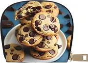 [JEJEA] Cookies Food Chocolate Chips Biscuits Print Credit Card Holder Wallet, Small Card Holder Wallet with Zipper,Leather Card Holder, White, One Size
