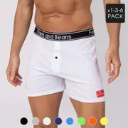 1, 3 or 6 pack Mens Cotton Boxer Shorts - 8 colours available - Frank and Beans