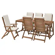 NÄMMARÖ table+6 reclining chairs, outdoor, light brown stained/Frösön/Duvholmen beige