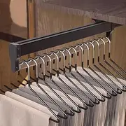 Retractable Closet Pull Out Rod Wardrobe, valet rod, Aluminum Alloy Pull Out Closet Rod, Trouser Rack Pull-out clothes rail, Wardrobe Hanger with Sliding Rail, Ball Bearing Slide Heavy Duty (Color